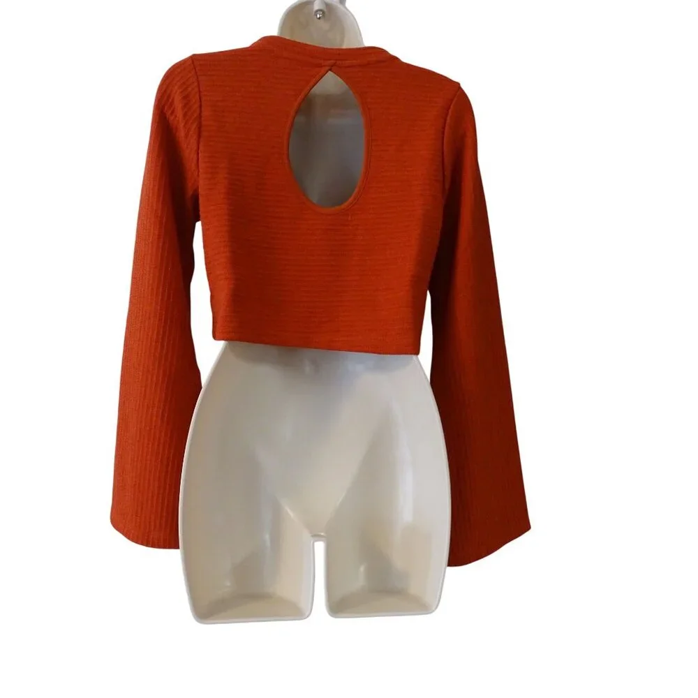 Band Of The Free Rust Ribbed Knit Crop Top Women Size XS Wide Sleeve NEW/FLAW